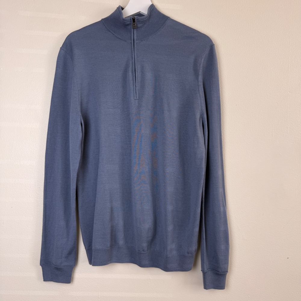 Bogner Mens Virgin Wool Quarter Zip Mock Neck Sweater Pullover Size XL Old Money